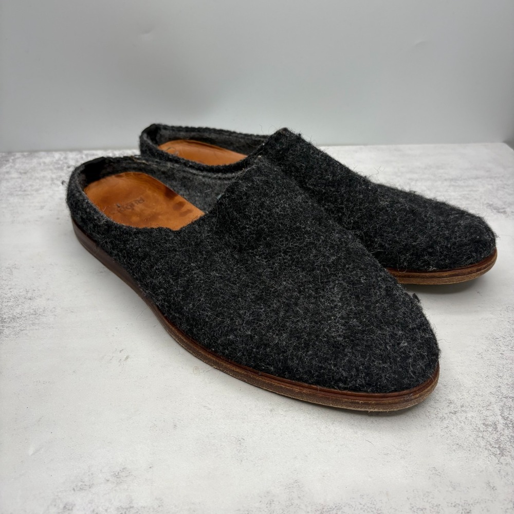 Rhodes Wool House Shoes M10 Charcoal Gray Slip On Mules Cozy Heritage Luxury